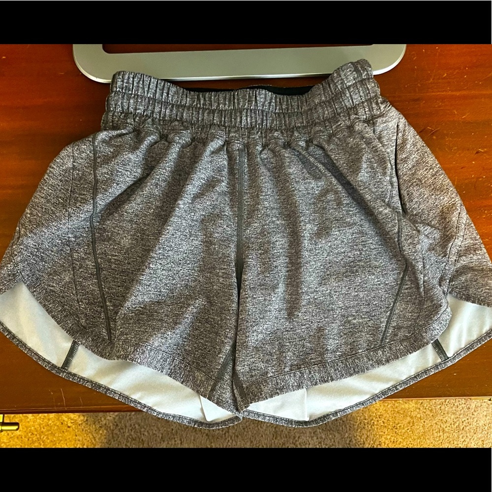 Lululemon 4 inch Track that style shorts- heathered grey, size 6